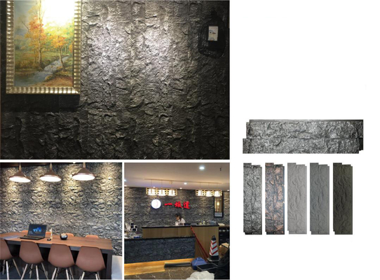 Buy Striped Grey 1160x300x30mm Cultural Stone Brick Polyurethane Office Bar Decorative Wall Panel Firebrick Light online manufacture