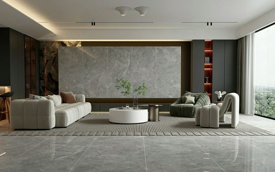 buy 900x1800x9mm Grey Polished Glazed Porcelain Tile 0.5% W.A online manufacture