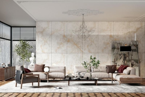 Buy Decorative Exterior Wall Glazed Polished Porcelain Tile 900x1800x9mm For Dining Room Light Yellow Indoor Floor Tile online manufacture