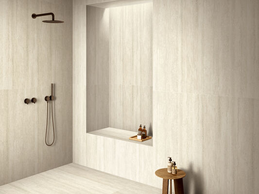 Buy Wear-resistant Pale Yellow Indoor Floor Travertine 600x1200mm Matt Porcelain Tiles For Dining Room online manufacture