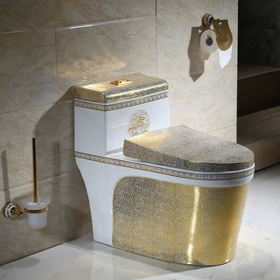 Luxury Bathroom Golden Single Piece Toilet Bowl Ceramic Sanitary Ware