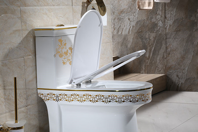 Golden Patterned Texture Single Piece Toilet 3 Years Warranty