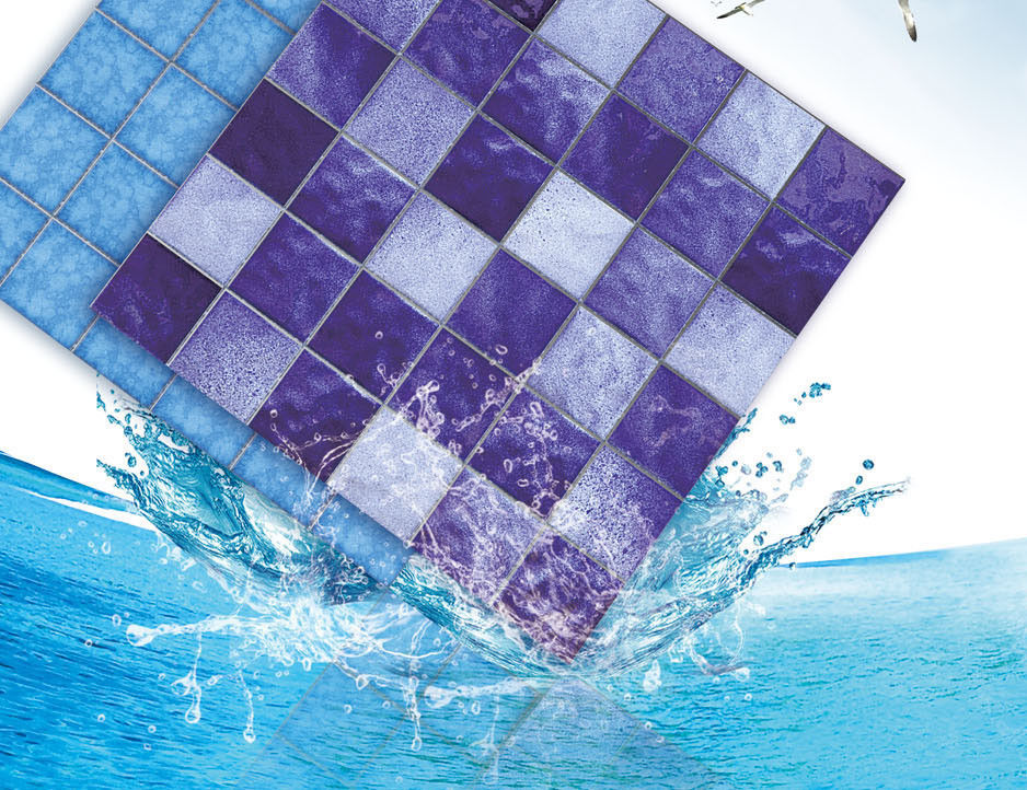 Backsplash Square Swimming Pool Mosaic Tiles , SGS 6mm Decorative Ceramic Tile Bule