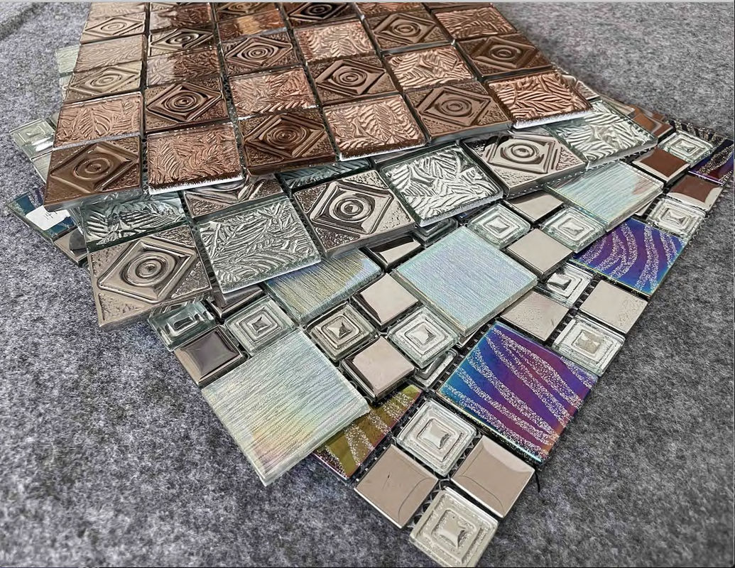 17kg/Ctn 300X300mm Metal Glass Mosaic Tile Interior Wall Decoration AAA Electroplating