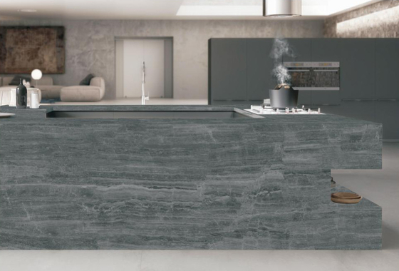 Cloud Grey Sintered Stone Slabs Kitchen Table Top Full Body Clay Heat Insulation