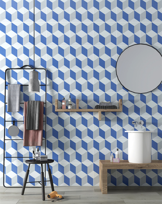 Blue And White Vintage Geometric Ceramic Rustic Tile For Hotel And Durable 200x200mm Floor Tile For Kitchen