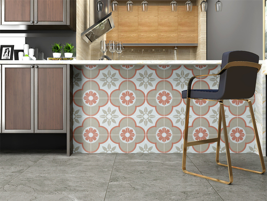 Retro Flower Non-Slip Ceramic Rustic Tiles For Kitchen And 200x200mm Wall Tiles For Dining Room