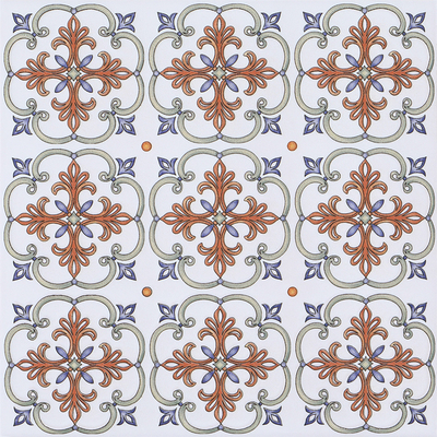 Encaustic White And Red Wall Floret Ceramic Rustic Tiles 200x200mm For Kitchen And Dining Room