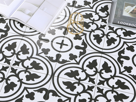 White And Black 20x20cm Eco-Friendly Indoor Wall Floral Ceramic Rustic Tile For Living Room And Balcony