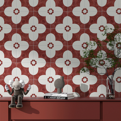 Red And Beige 20x20cm Indoor Ceramic Rustic Tile For Balcony And Scratch-Resistant Tiles For Decoration
