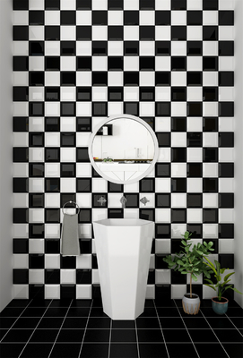 Black White 152x152mm Glossy Ceramic Wall Tiles for Bathroom