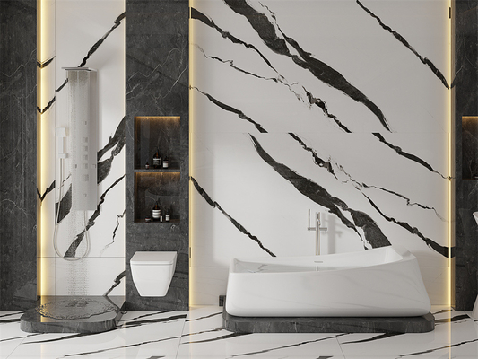 Antibacterial White 1420x2700mm Indoor Floor Polished Sintered Stone Slab For Kitchen And Hotel