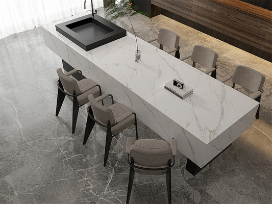 Carrara Non-Slip Polished Sintered Stone Slab For Living Room 1420x2700mm White