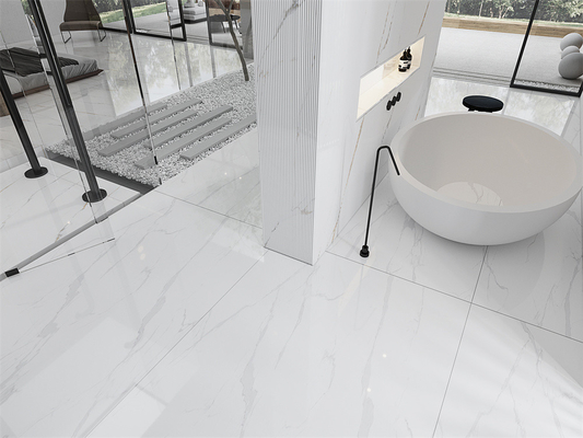 White 1420x2700mm Carrara Polished Sintered Stone Slabs For Bathroom