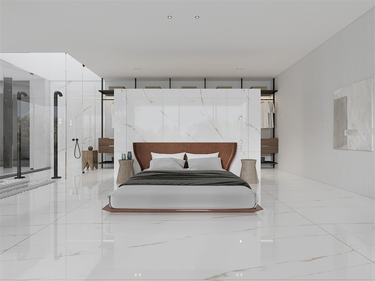 Acid-Resistance Modern Polished White Carrara 1420x2700mm Interior Floor Polished Sintered Stone Slab For Bedroom