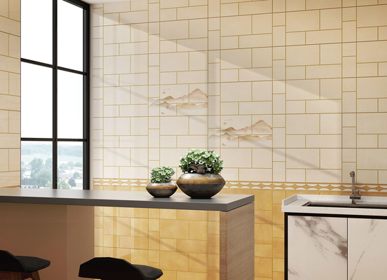 Decorative Tiles 30x60cm Mirror Surface Ceramic Wall Tile And Light Yellow Indoor Tiles For Living Room