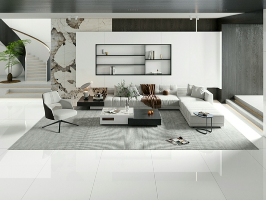 Indoor Floor Rectangle 900x1800x9mm White Porcelain Polished Tile For Bathroom And Dining Room