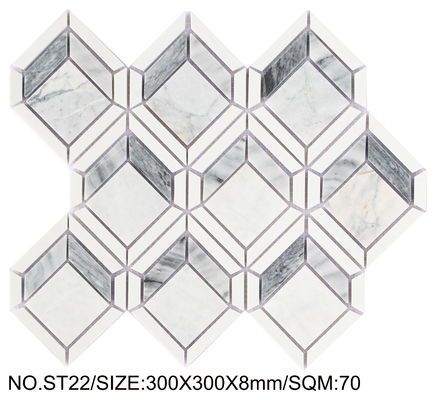 Antibacterial Ivory and Gray 300x300mm Natural Stone Mosaic For Office and Bathroom