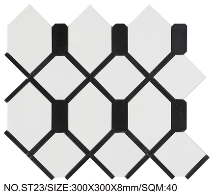 White And Black Anti-Slip 300x300mm Natural Stone Mosaic For Dining Room And Living Room