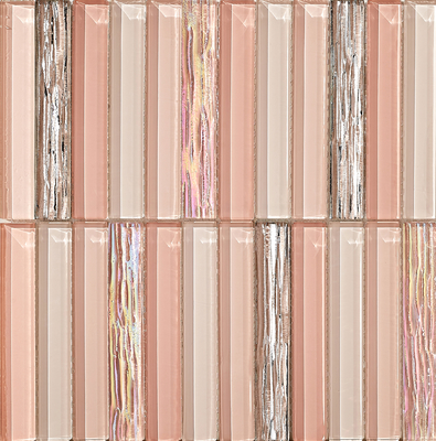 Non-Slip And Durable 300x300mm Light Pink Interior Wall Glass Mosaics For Hotel And Balcony