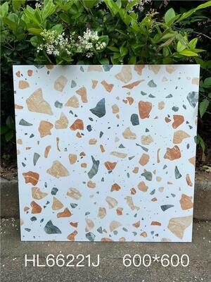 Beige Elegant 600x600mm Indoor Floor Antibacterial Terrazzo Ceramic Tiles For Bathroom and Kitchen