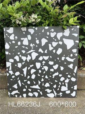 Grade AAA And Non-Slip Black 600x600mm Indoor Floor Terrazzo Ceramic Tiles For Office