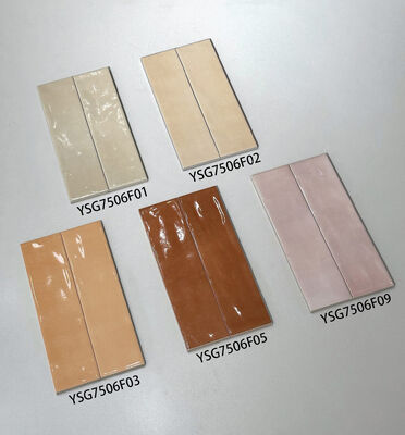 Elegant Retro Beige Pink 75x300mm Glossy Inside Ceramic Wall Tiles For Bedroom and Dining Room