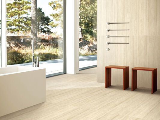 Antibacterial and Eco-friendly Light Yellow Indoor Floor Travertine 600x1200mm Matt Porcelain Tiles For Bedroom and Living Room