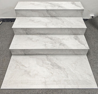 Gray Carrara Waterproof 470x1200mm Matt Indoor Floor Ceramic Staircases Step and Riser For Hotel