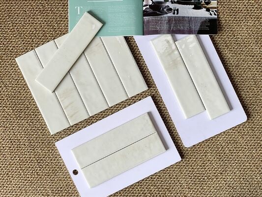 Eco-friendly Cream White Blue Gray Elegant And Retro 60x240mm Thickness 9mm Glossy Decorative Wall Tiles For Dining Room And Project
