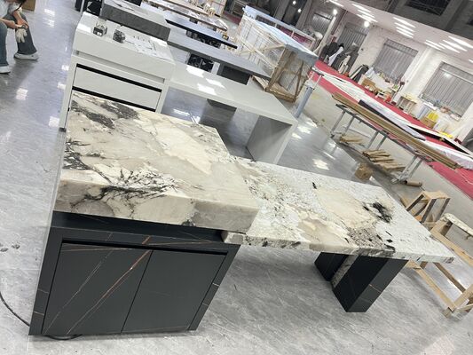 Eco-friendly Decorative Elegant Moisture-proof Stunning Durable Firebrick Wear-resistant Anti-slip Beige and White Luxury Stone Countertop Polished Marble Slabs Island Table for Building 3 Styles
