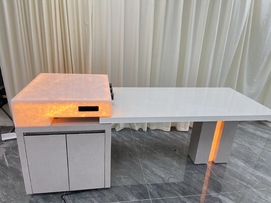 Wear-resistant Elegant Durable Firebrick Eco-friendly Anti-slip White Luxury Stone Countertop Polished Marble Slabs Island Table for Dinning Room and Hotel With LED Light