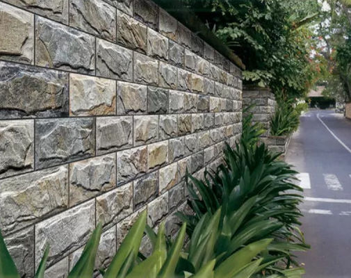 3 Dimensional 9.6mm Outdoor Stone Cladding Tiles Light Gray 20x40cm Ceramic Wall
