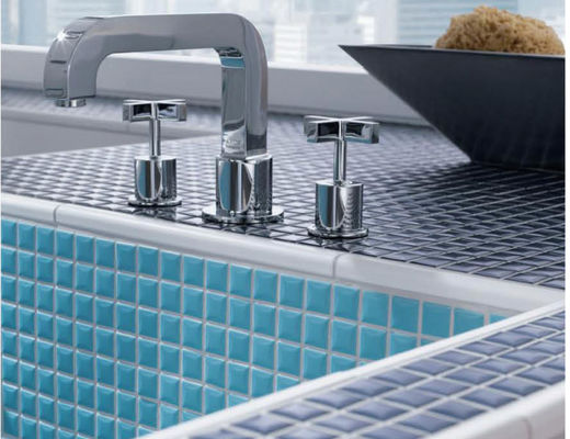 Glossy 6mm Ceramic Pool Mosaic Tiles Sky Blue White 300x300mm