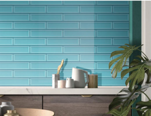 Grade AAA Antibacterial Ceramic Subway Wall Tiles 68x280mm Green Porcelain 3D