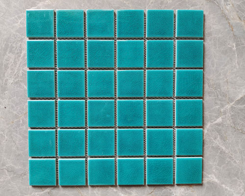 48x48mm Ceramic Swimming Pool Mosaic Tiles Ice Cracked Blue White